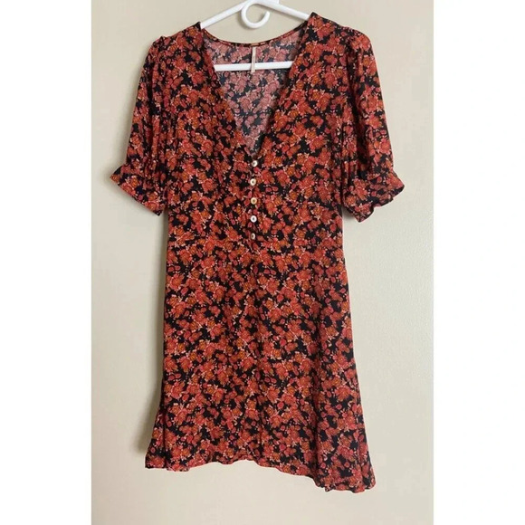 Free People Provence Black Floral Mini Dress Size Small Fall Vibes - Picture 3 of 13